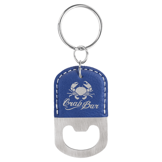 Blue/Silver Leatherette Oval Bottle Opener Keychain