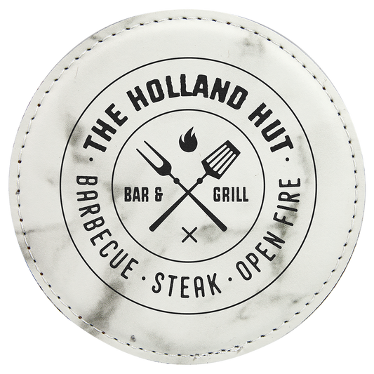 White Marble Round Leatherette Coaster