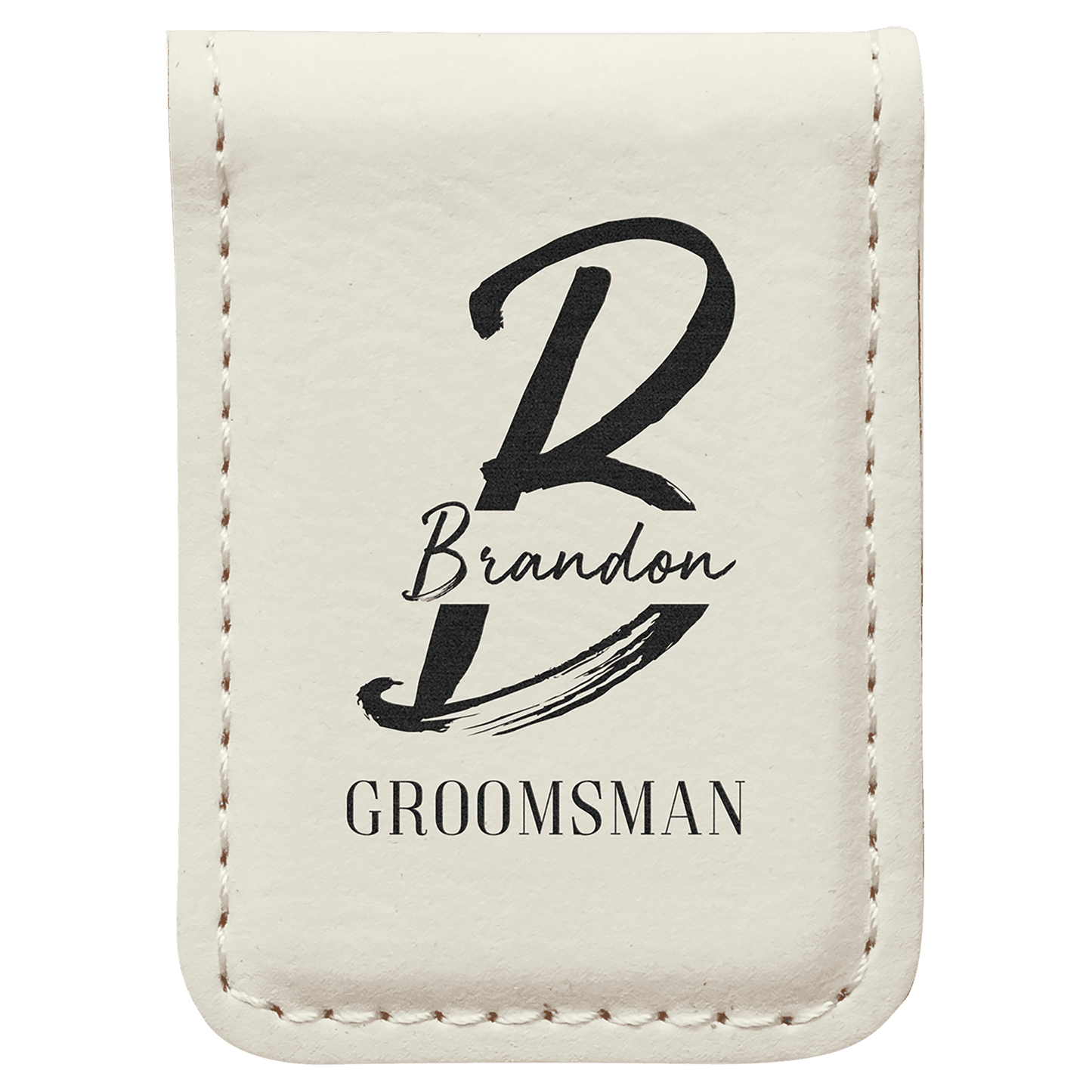 White Leatherette Money Clip