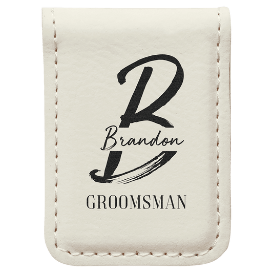 White Leatherette Money Clip