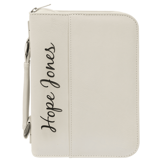 White Leatherette Book/Bible Cover with Zipper