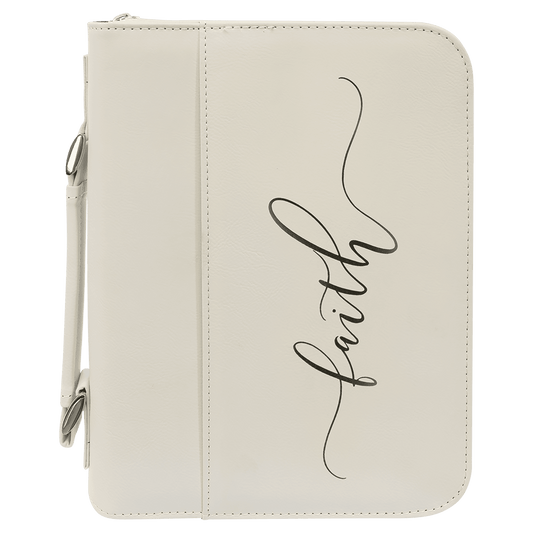 White Leatherette Book/Bible Cover with Zipper