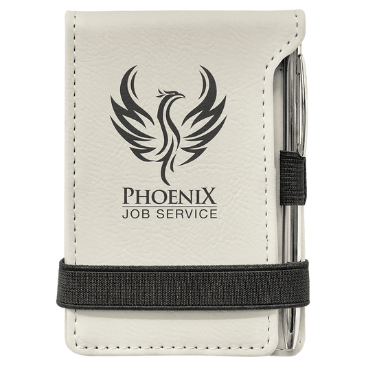 White Leatherette Mini Notepad with Pen