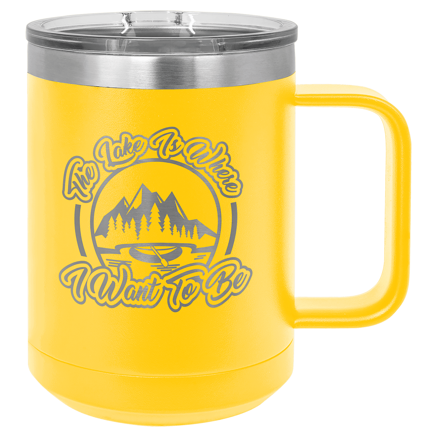 Yellow Polar Camel 15 oz. Coffee Mug with Clear Slider Lid