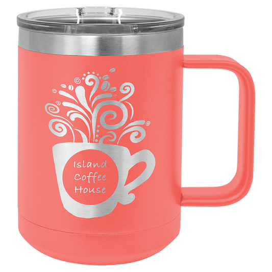 Coral Polar Camel 15 oz. Coffee Mug with Clear Slider Lid