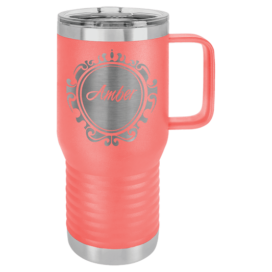 20 oz. Travel Mug with Clear Slider Lid, Stainless Steel Design, Vacuum Insulated