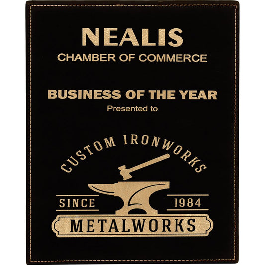 Black/Gold 10 1/2" x 13" Laserable Leatherette Plaque