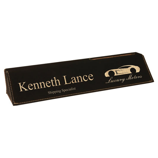 Black/Gold Leatherette Desk Wedge with Business Card Holder