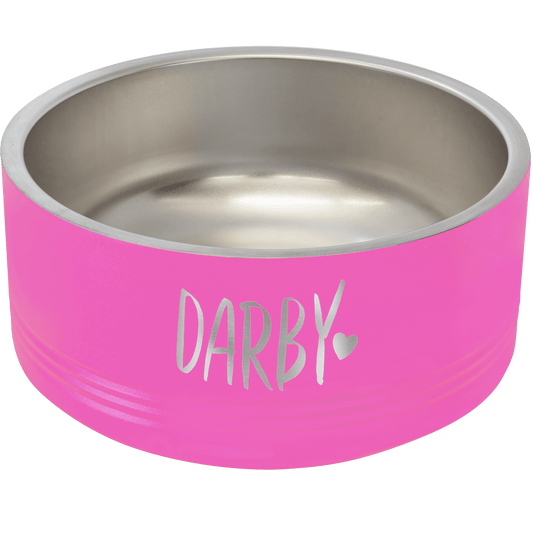Pink 32 oz. Polar Camel Powder Coated Stainless Steel Dog Bowl
