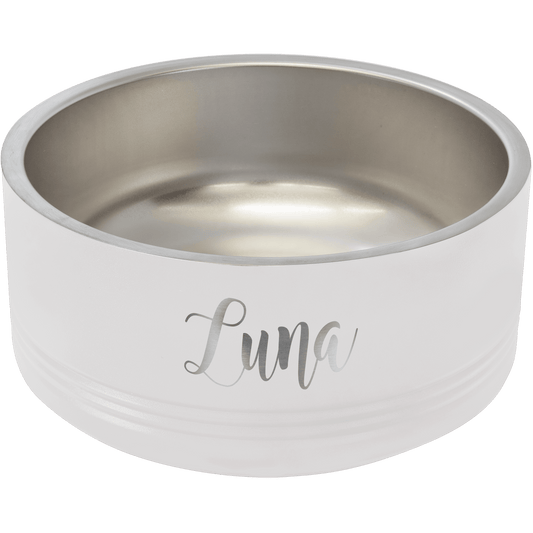 White 32 oz. Polar Camel Powder Coated Stainless Steel Dog Bowl