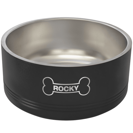 Black 64 oz. Polar Camel Powder Coated Stainless Steel Dog Bowl