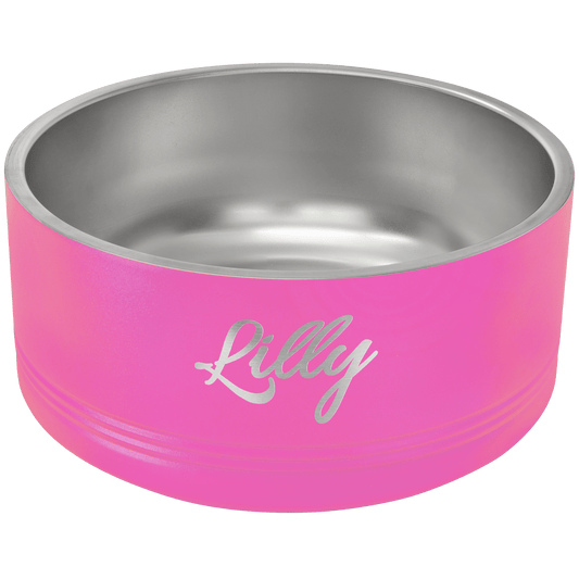 Pink 64 oz. Polar Camel Powder Coated Stainless Steel Dog Bowl