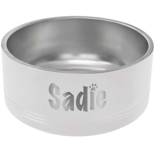 White 64 oz. Polar Camel Powder Coated Stainless Steel Dog Bowl