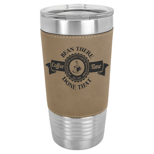 Light Brown Leatherette Wrapped Polar Camel Tumbler with Clear Lid
