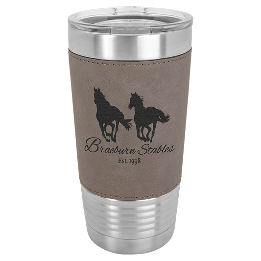 Gray Leatherette Wrapped Polar Camel Tumbler with Clear Lid