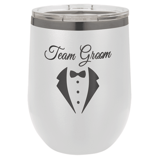 Polar Camel 12 oz. White/Ghost Black ION-Plated Stemless Wine Tumbler with Lid