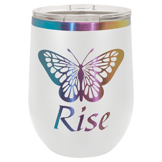 Polar Camel 12 oz. White/Prism ION-Plated Stemless Wine Tumbler with Lid