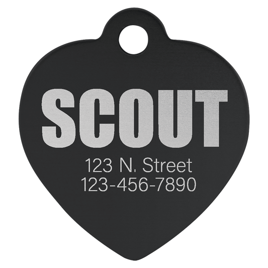 Black Anodized Aluminum Heart Pet Tag