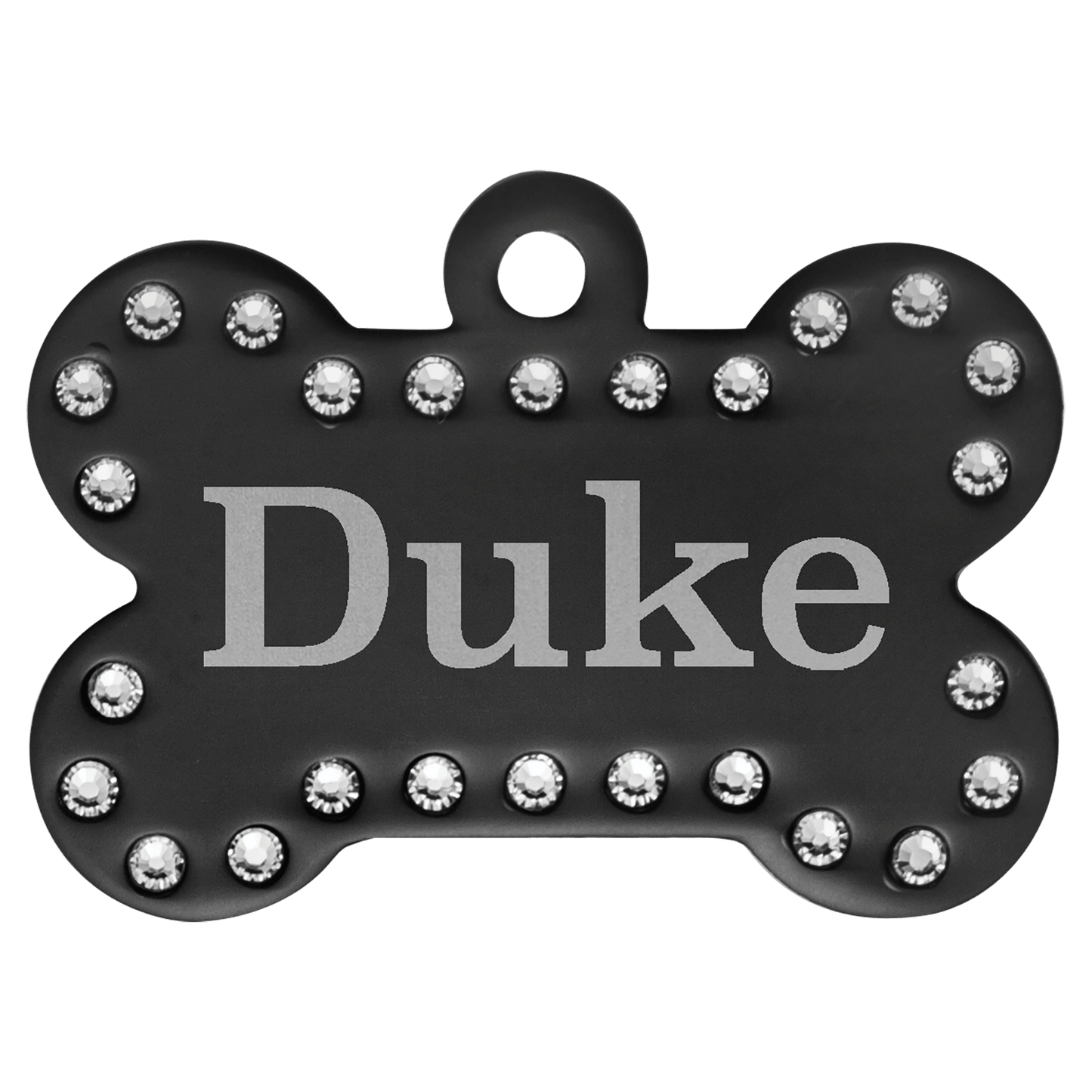 Pet ID Tags – Heart, Bone, & Round Shapes | Personalized with Optional Swarovski Bling