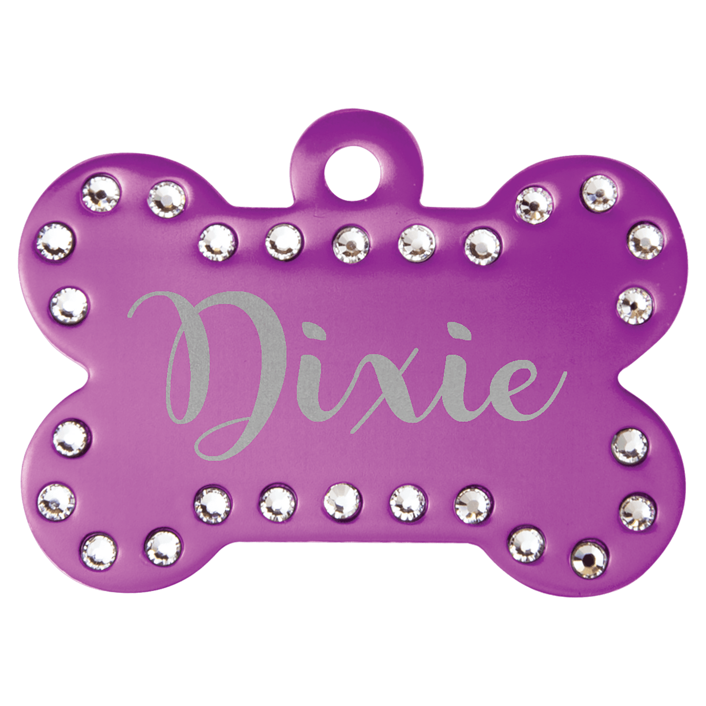 Pet ID Tags – Heart, Bone, & Round Shapes | Personalized with Optional Swarovski Bling