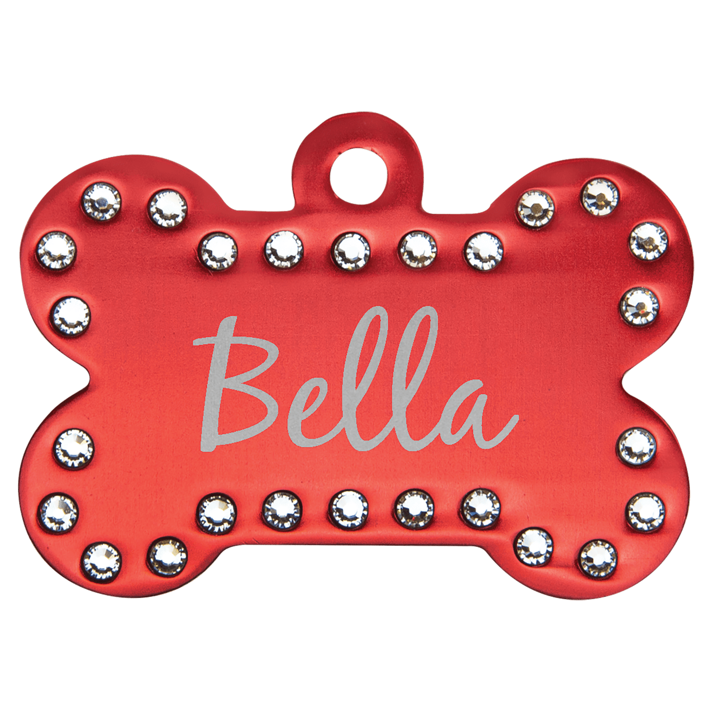 Pet ID Tags – Heart, Bone, & Round Shapes | Personalized with Optional Swarovski Bling