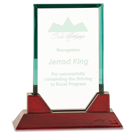 7 3/4"  Rectangle Jade Glass on a Rosewood Piano Finish Base