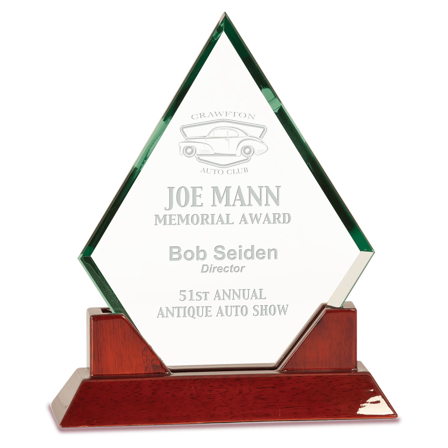 9 1/2" Diamond Premier Jade Glass with Rosewood Piano Finish Base