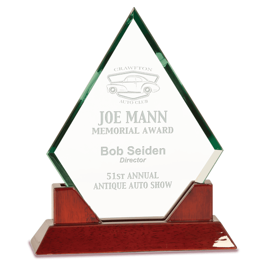 9 1/2" Diamond Premier Jade Glass with Rosewood Piano Finish Base