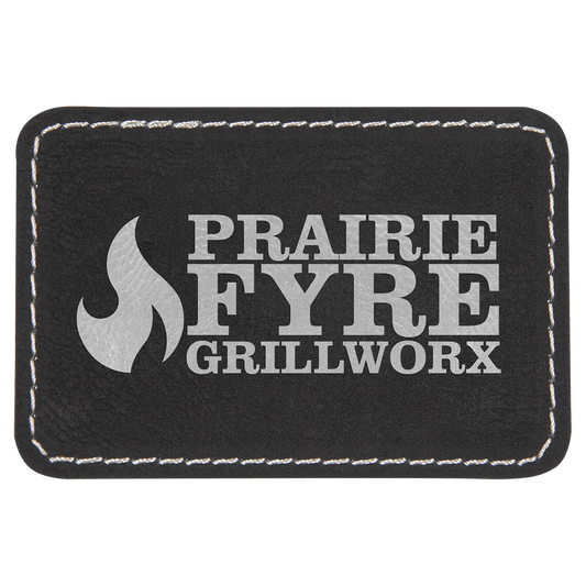 3" x 2" Black/Silver Rectangle Laserable Leatherette Patch with Adhesive