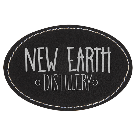 3" x 2" Black/Silver Oval Leatherette Patch with Adhesive