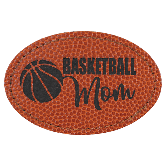 3" x 2" Basketball Oval Leatherette Patch with Adhesive