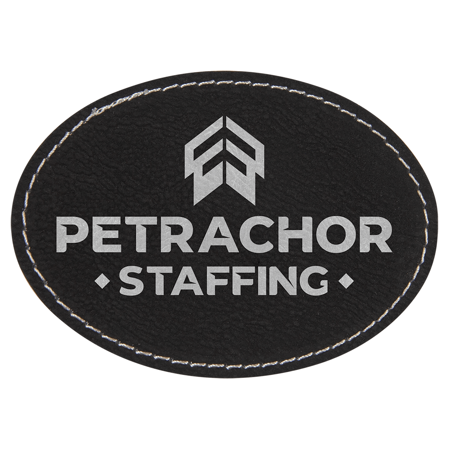 7 1/2" x 2 1/2" Black/Silver Oval Leatherette Patch with Adhesive