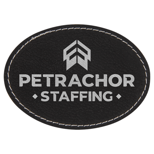 7 1/2" x 2 1/2" Black/Silver Oval Leatherette Patch with Adhesive