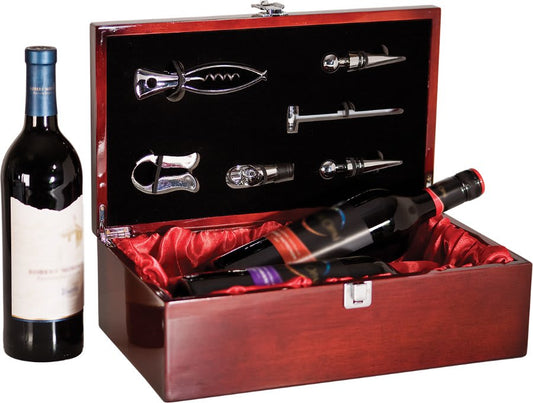 Rosewood Piano Finish Double Wine Presentation Box with Tools