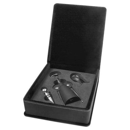 Black/Silver Leatherette 3-Piece Wine Tool Set