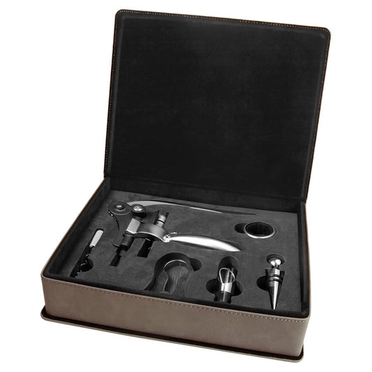 Gray Leatherette 5-Piece Wine Tool Set