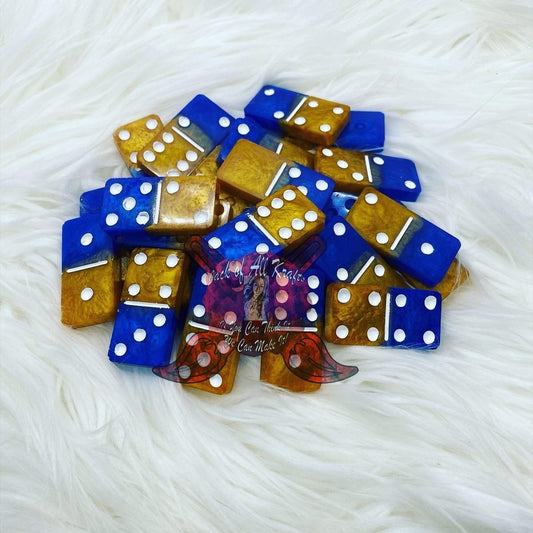 Blue and Gold Dominoes Set with Box