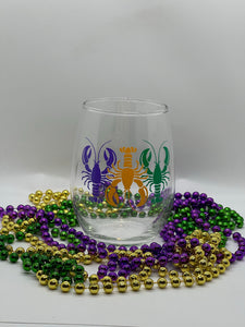 Crawfish Mardi Gras wine glass